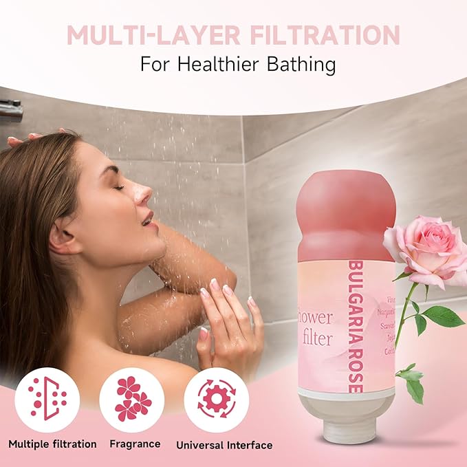 Vitamin C Shower Filter for Hard Water, Aromatherapy Softener Purifier, AromaTherapy,Easy Installation,Brighter Skin & Hair, Chlorine Free, Suitable for any shower head (Roses)