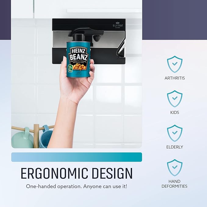3 in 1 Under the Cabinet Electric Can Opener, Blade Sharpener, Bottle Opener, Under The Counter Mount, For Large And Small Cans (Black)