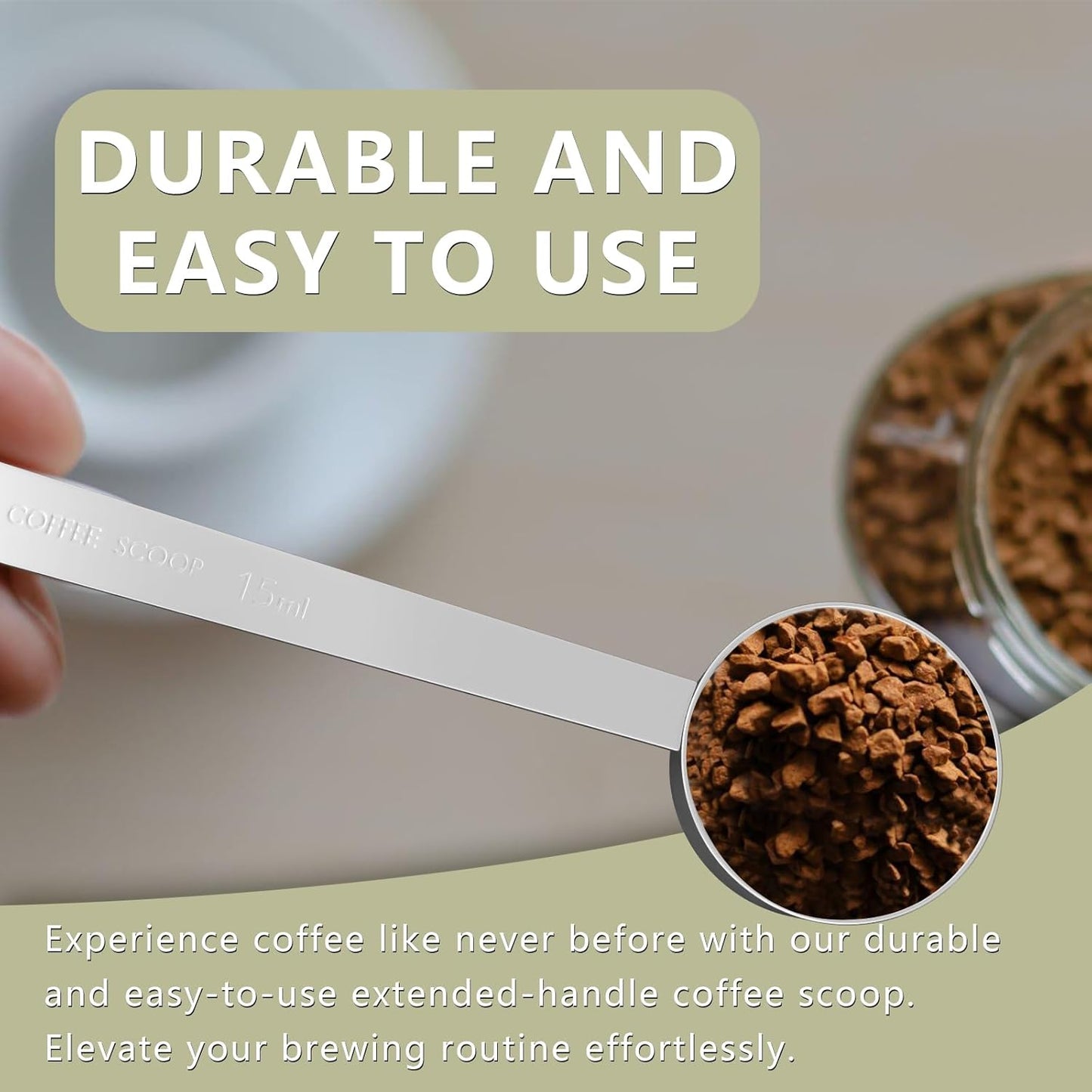 1PCS 2 Tablespoon Coffee Scoop, Long Handle Measuring Spoon, Two tbsp (30ml, 1/8cup) Stainless Steel Scooper