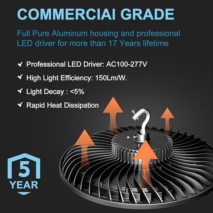 Lightdot Smart 200W(209x1W) High Bay LED Lights 30,000LM UFO Lights with Control (Supports Normal Mode & Motion Mode) ETL-Listed US Plug for 25-35FT Height Warehouse-6Yrs Warranty-6Pack