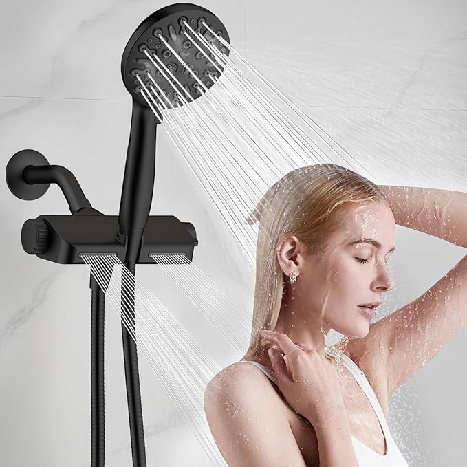 Filtered Shower Head with Handheld Combo, Hard Water Filter Shower Head with 9 Shower Modes, Dual Shower Heads High Pressure, Shower Filters to Remove Chlorine and Fluoride (Matte Black)