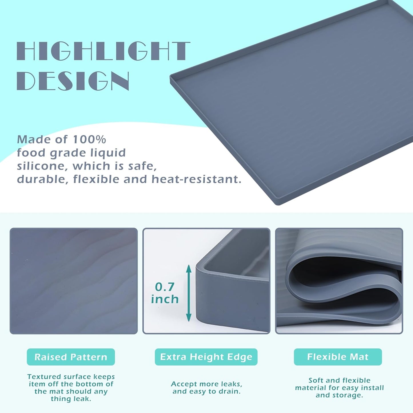 URMONA Waterproof Silicone Under Sink Mat 19'' x 19'' Shelf Liner for Kitchen and Bathroom, Cabinet and Counter Protector, Storage and Organizers, Litter Mat, Pet Cat Puppy Essentials(Black)