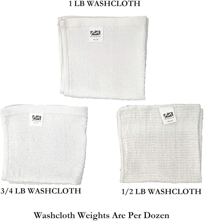 12 Inch x 12 Inch White Cotton Value Washcloths - Reusable Lt Weight Thin Cloth Rags - Bath/Exfoliating/Kitchen/Garage - Set of 12