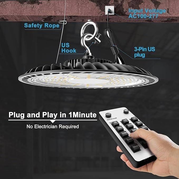 Smart 200W LED High Bay Light 30000LM 5000K UFO High Bay Lighting Motion Activated High Bay LED Lights AC100-277V for Warehouse Barn Remote Included- 10Pack