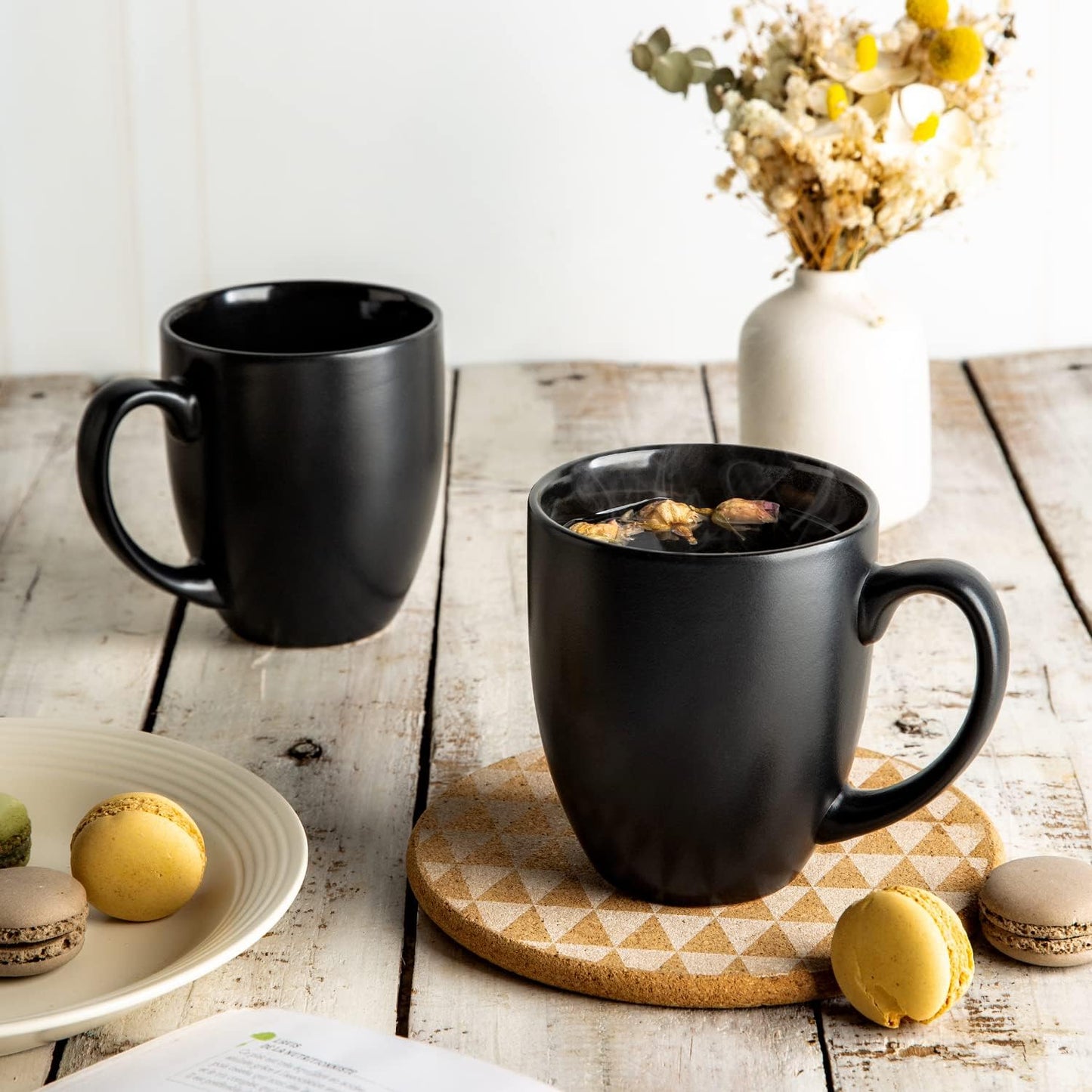 AmorArc 16oz Coffee Mugs Set of 6, Large Ceramic Coffee Mugs for Men Women Dad Mom, Modern Coffee Mugs with handle for Tea/Latte/Cappuccino/Cocoa. Dishwasher&Microwave Safe, Matte Black