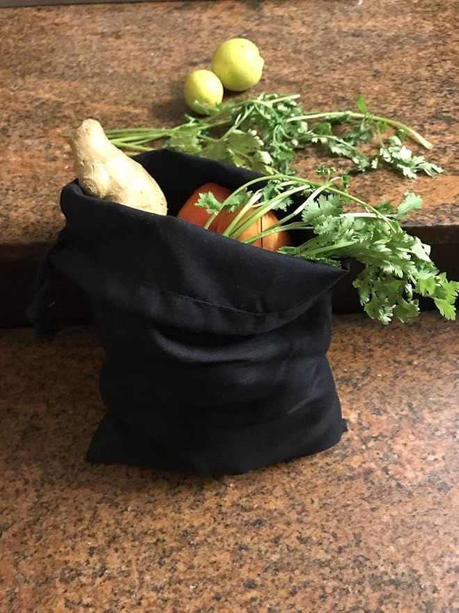 Reusable Produce Eco friendly Cotton Single Drawstring Muslin Bags premium quality BLACK COLOR- 100 count pack (5 x 7)
