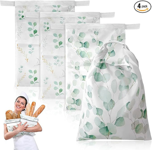 4 Pcs Bread Bags for Homemade Bread 17" x12" Reusable Sourdough Storage Bags with Foodgrade TPU Lining Food Wraps to Keeping Fresh Loaf Fresh Freezer Baker Baking Supplies (Green)