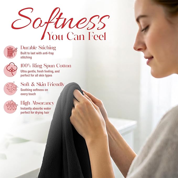 RIVERSIDE 24 Pack Washcloths Set - 100% Cotton [12x12 Inches] - Soft, Quick-Dry & Highly Absorbent Face Towels - Perfect for Bathroom, Gym, Hotel, Spa & Travel - Black