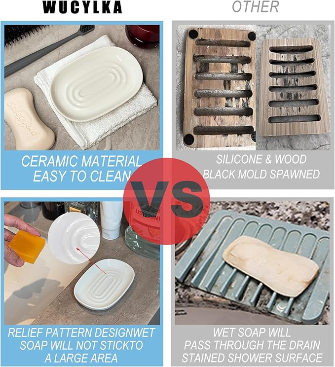 Soap Dish, Ceramic Soap Dish with Marble PatternShower, Soap Saver Tray for Bathroom, Kitchen Sink & Vanity, Multi-Use Holder for Jewelry, Rings, Keys (1 Pack, Pink-White)