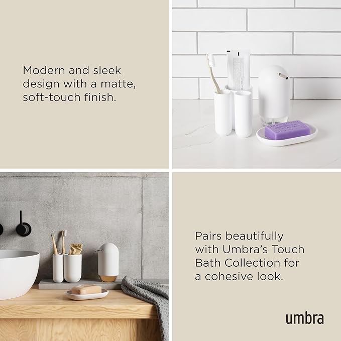 Umbra Touch Dish for Bathroom-Contemporary, Practical Molded Oval Soap Bar Holder for Bath Sink-Nicely Fits Into Amenity Tray-Easy to Clean, Highly Durable, 13 x 9 x 2 cm, White