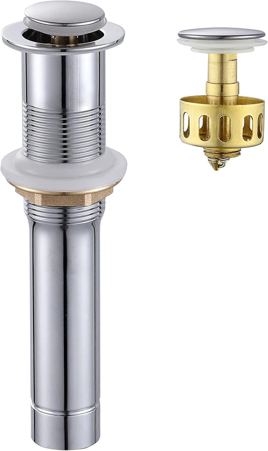 Pop up Sink Drain Stopper for Bathroom Vessel Vanity Sink Art Basin Chrome, Small Cap Without Overflow, Metal Pop-up Drain Strainer with Detachable Basket Stopper