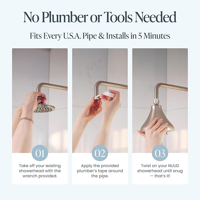 NUUD Filtered Shower Head - Removes Chlorine, Heavy Metals & Contaminants for Healthier Scalp Skin & Hair | Protects Colored Hair & Soothes Dry Skin - High Pressure Shower Head Filter - Chrome