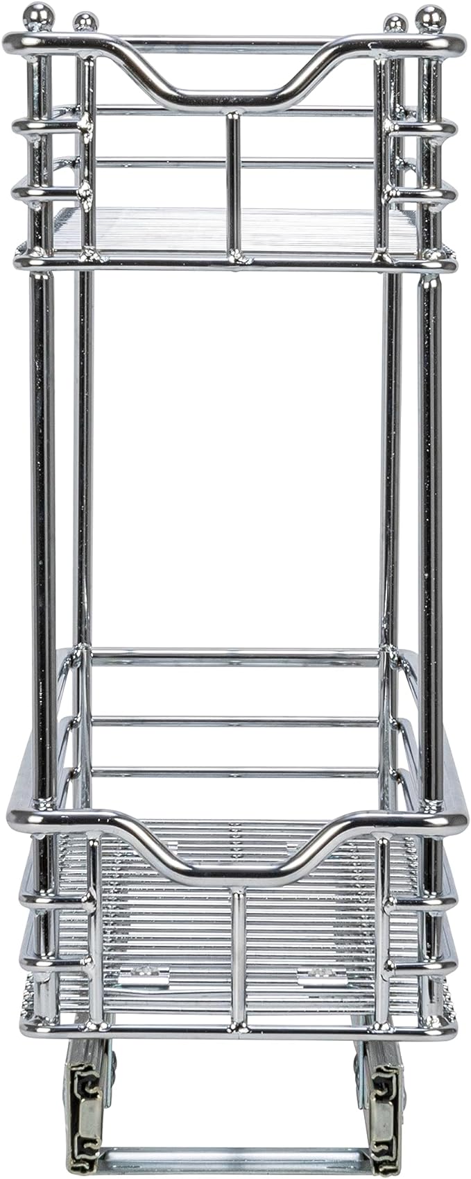 Household Essentials Narrow Sliding Cabinet Organizer, Two Tier Chrome Organizer, Chrome, Great for Slim Cabinets in Kitchen, Bathroom and More