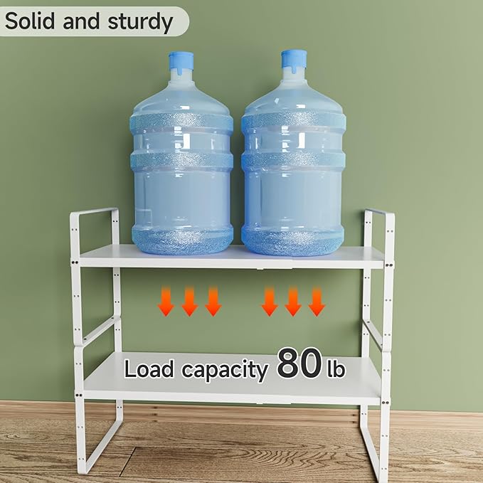 16.5-27’’L Expandable Stackable Cabinet Shelves, Adjustable Spice Rack Cabinet Shelf Organizer for Kitchen, Countertop, Pantry and Cupboard, White