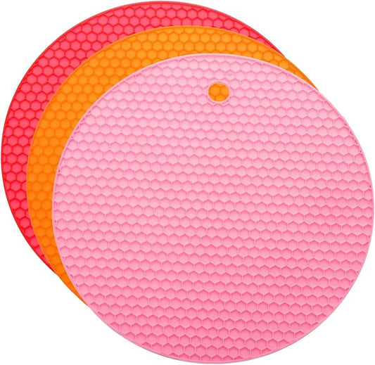 uxcell 3pcs Silicone Jar Opener Pads, 17.5cm/7" Texture Can Opener Multipurpose Round Bottle Lid Opener Non-Slip Coasters for Weak Hands Seniors Children, Pink, Orange, Red