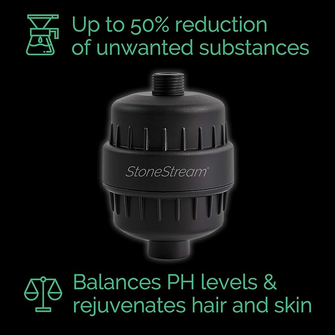 Original StoneStream® EcoPower Shower Head System — Spa Like Ionic Filter to Soften Water, Increase Pressure & Save Water — Showerhead + Hard Water Filtration + Wall Adapter Kit — Matte Black