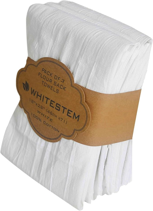 Flour Sack Towels | Tea Towel for Crafts| Kitchen Dish Cotton Blank Towel for Embroidery| Baking Bread Proofing Linen Cover| Thick Absorbent Quick Dry | 3 Pack 18"x28" White
