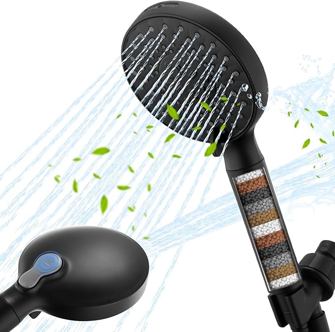 Ryamen Filtered Shower Head with Handheld, High Pressure 9-Spray Modes Detachable Shower Head with Filter for Hard Water-Remove Chlorine & Impurities, Improve Skin & Hair Health, Matte Black