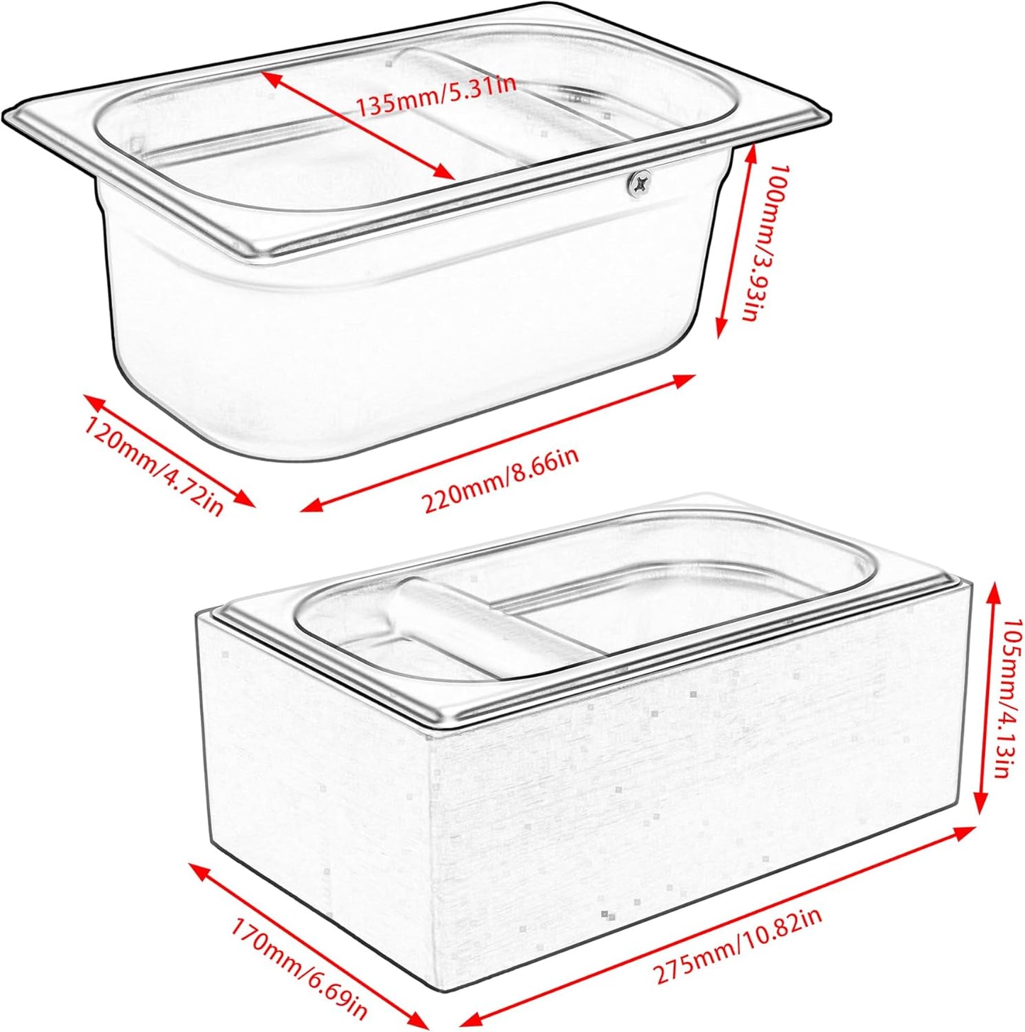 DIBTSA Knock Box Espresso, Coffee knockbox with Rubber Knock Bar and Anti-slip Pad, Commercial Use Large Capacity, Stainless Steel and Wooden, Espresso Accessory