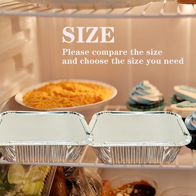 100 Pack 2 lb Disposable Aluminum Foil Pans Meal Prep Take Out Food Containers with Paper Lids for Catering, Baking, Roasting Food, Freezer Safe