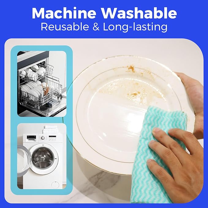 Reusable Cleaning Towels Handi Wipes Reusable Cloths Disposabel Dish Cloths Dish Towels Dry Handy Wipes Big Durable Absoebent 40 Count, Blue