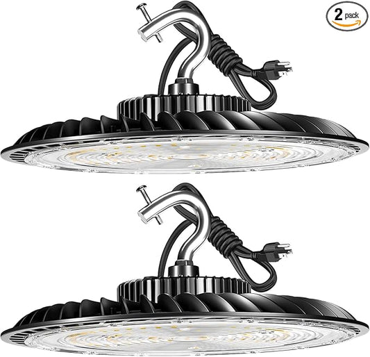 250W High Bay LED Light 37500LM UFO Commercial Lighting 5000K Daylight High Bay Shop Light AC100-277V for Warehouse Barn(Installation Height at Least 20FT)- 2Pack 𝟓𝐘𝐫𝐬 𝐖𝐚𝐫𝐫𝐚𝐧𝐭𝐲