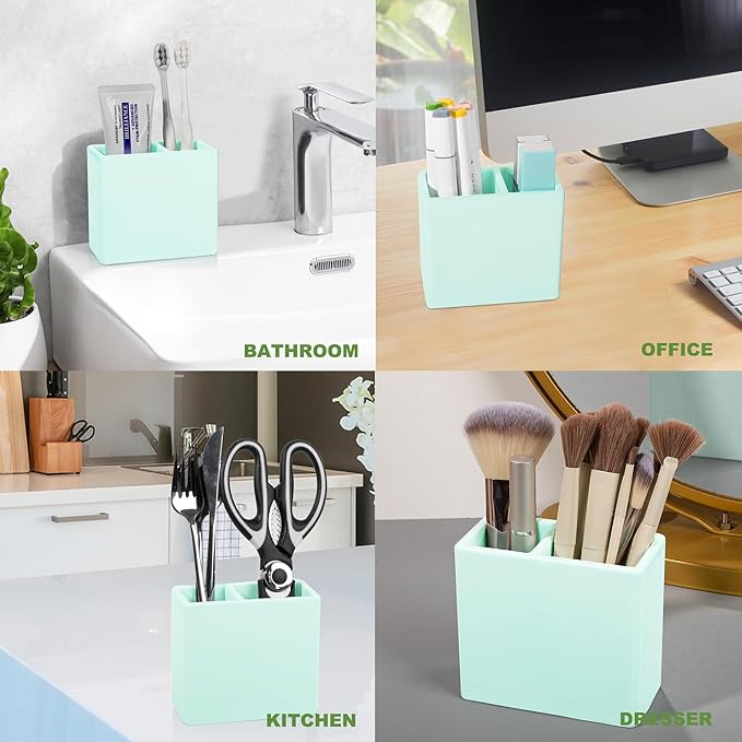 Diatomite Toothbrush Holder 2 Slots Tooth Brush Holder for Bathroom, Kids Electric Toothbrush and Toothpaste Organizer for Countertop, Shower, Vanity, Green