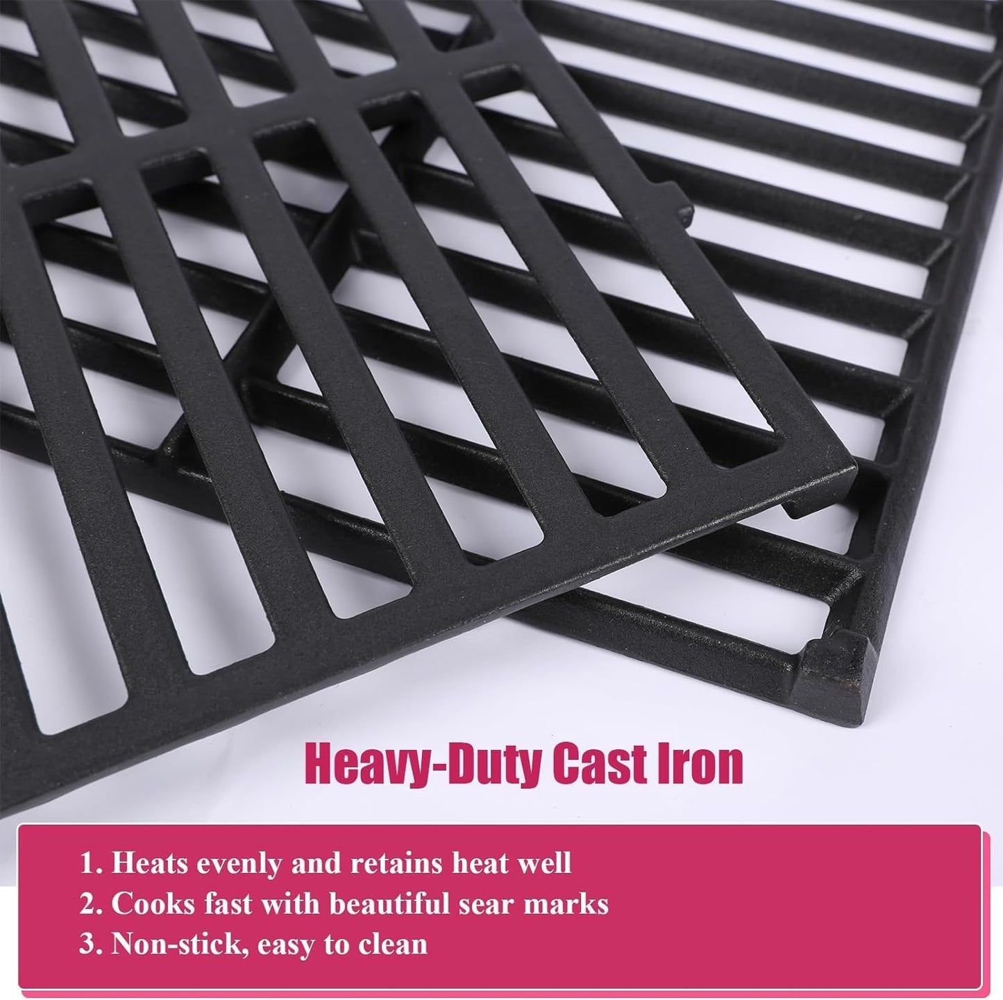 17.5 inch Grill Grate Replacement Parts 7638 for Weber Spirit I II E310 320 330, S310 320 330, Spirit 700, Cast Iron Grill Grates 7639, 7525, 7526, 7527 for Weber Spirit 300, 2 Pieces