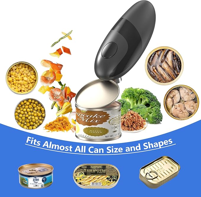 Electric Can Opener，One Touch Automatic Can Opener，Smooth Edge Food-Safe Can Openers for Seniors with Arthritis, Fits Almost All Can Sizes，Battery Operated Easy Use for kitchen