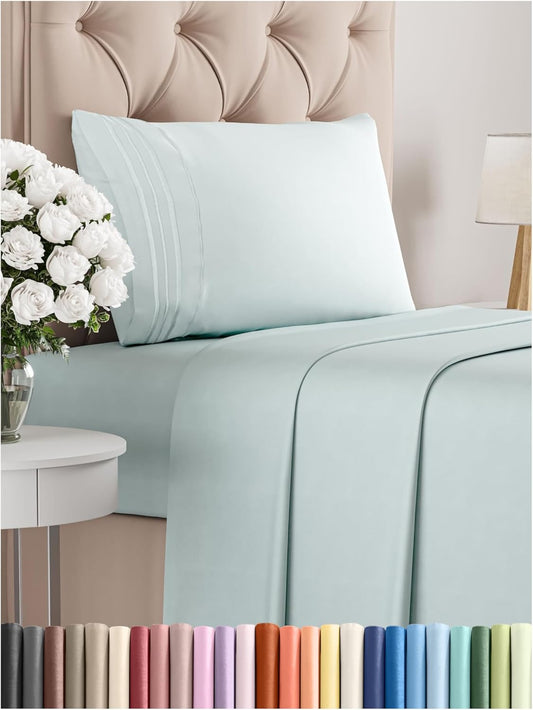 Twin XL Size 3 Piece Sheet Set - Comfy Breathable & Cooling Bed Sheets Set - Hotel Luxury Bedding for Women, Men, Kids, Teens, Boys & Girls - Deep Pockets, Soft and Wrinkle Free - Oeko-Tex - Ice Blue