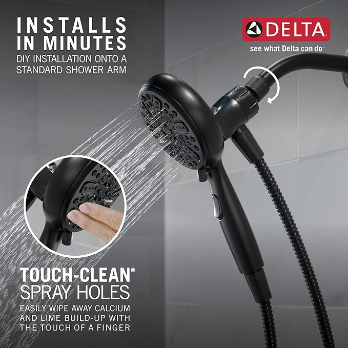Delta Faucet 6-Spray SureDock Magnetic Shower Head with Handheld Spray, Matte Black Shower Head with Hose, Showerheads & Handheld Showers, MagnaTite Docking, Matte Black 75609BL