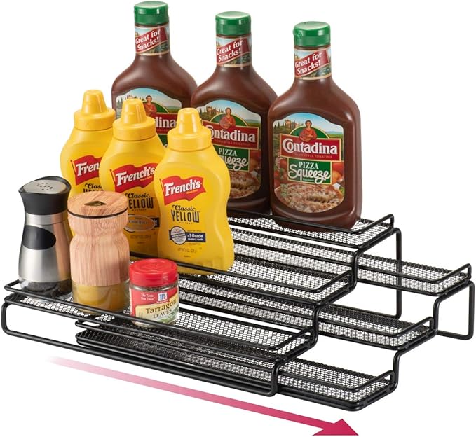 GONGSHI Spice Rack Organizer for Cabinet, Pantry and Countertop, 3 Tier Expandable Seasoning Shelf, Black