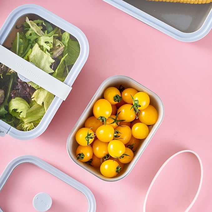 Glass Food Storage & Meal Prep Container Set of 4 with Airtight Glass Lids, Leakproof, 3 Free Straps, Ceramic-Coated Borosilicate, Oven, Microwave Safe, BPA & Plastic-Free