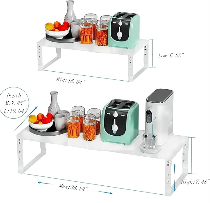 Expandable Spice Rack Organizion for Kitchen Cabinet, Seasoning,Bathroom Organizer Display Shelf, Stackable Multi-Purpose Shelves.Easy-to-Install（2Packs/White,Large