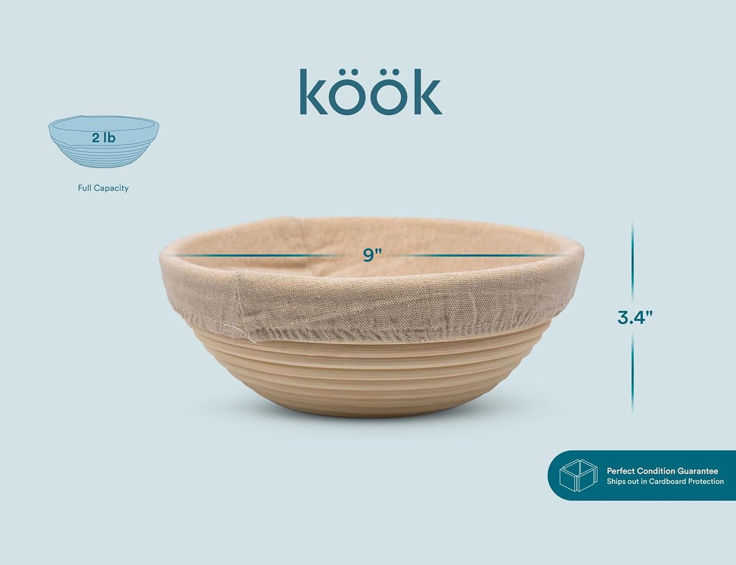 Kook Proofing Set, Sourdough Bread, 2 Rattan 9 Inch Banneton Baskets, 2 Basket Covers, Metal Scraper, Plastic Scraper, Scoring Lame, 5 Blades and Case, Baking Kit, Dough Bowls, Round Shape