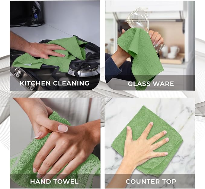 Avalon Towels Cotton Washcloths – (Pack of 24) Size 12x12 Inches, 100% Ring Spun Cotton, Soft & Absorbent Face Towels, Gym Towels, Hotel and Spa Quality, Reusable Fingertip Towels (Sage Green)