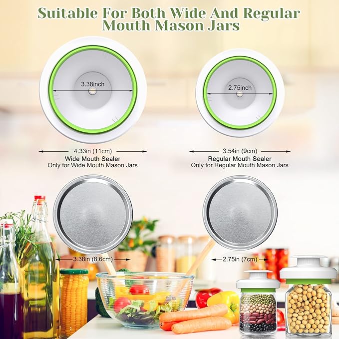 Mason Jar Vacuum Sealer Kit - Vacuum Sealer with Manual Pump and Lid Opener for Wide & Regular Mouth Jars