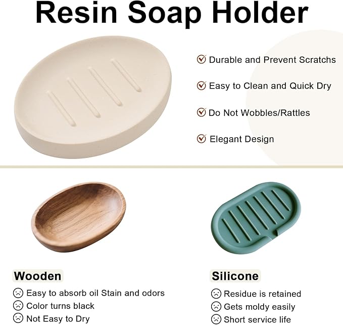 Soap Dish Bathroom Resin Bar Soap Holder for Shower Soap Tray for Kitchen Sink 2 Pack(Cream)