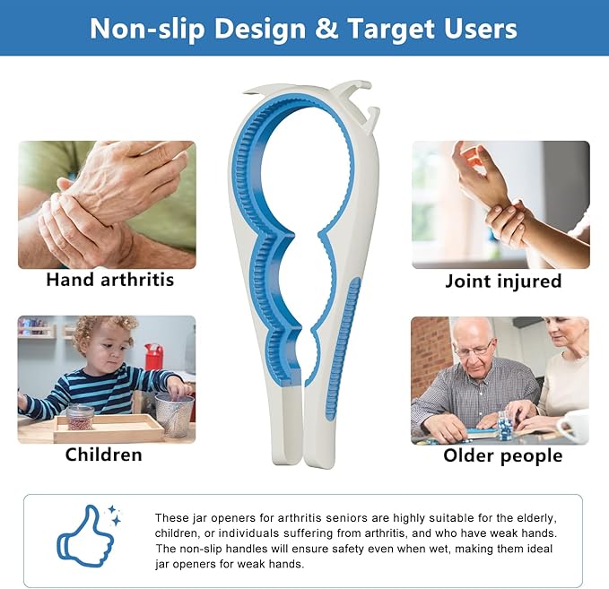 2 Pack, 5-in-1 Jar Openers for Weak Hands, Multi Function Jar Openers For Arthritis Seniors, with Durable Non Slip Rubber and Jar Opener Gripper Easy to Use (Blue+White)