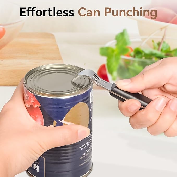 Can Punch Opener with Non-Slip Handle, 2-in-1 Stainless Steel Beer Bottle and Can Opener, Rust-Resistant and Compact, for Kitchen, Bar, Camping