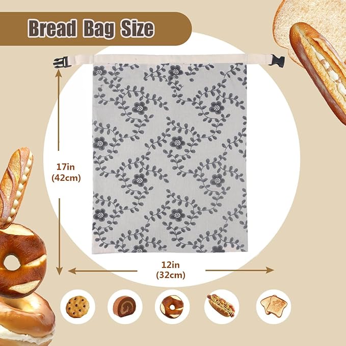 Reusable Bread Bags 2-Pack, Cotton Mesh Bags for Homemade Bread, Produce, Groceries, Freezer Storage, Washable & Durable Food Storage Pouches