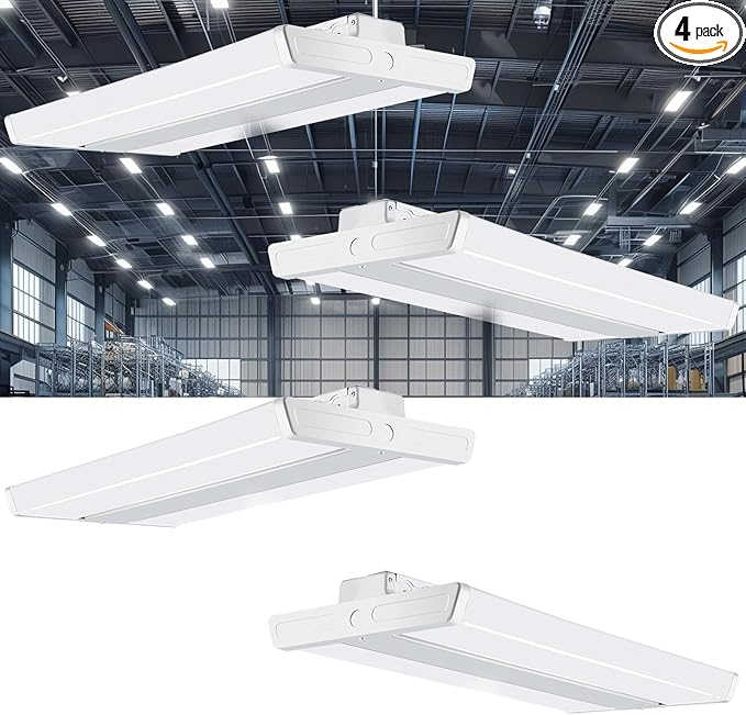 Lightdot 4 Pack LED High Bay Shop Lights, 2FT (Dimmable Remote) 150W 21500LM [Eqv.600W MH/HPS] 5000K Daylight Linear Hanging Light for Garage Warehouse Gyms, 10 Lamp Fluorescent Fixture Replacement