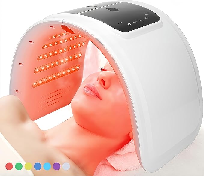 LED-Face-Red-Light-Therapy-Mask,7 Color LED Mask Light Therapy Equipment,Home Skin Care Beauty Equipment for Facial, Neck & Body Use (Semicircle)