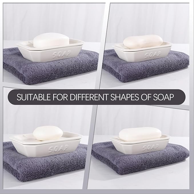 Soap Dish, Ceramic Self-draining Soap Holder, Double Layer Bar Soap Holder with Drain, Soap Dishes for Bathroom Shower Kitchen, Easy to Clean Keep Soap Dry, Off-white with Marble Pattern, ANTIS'S HOME