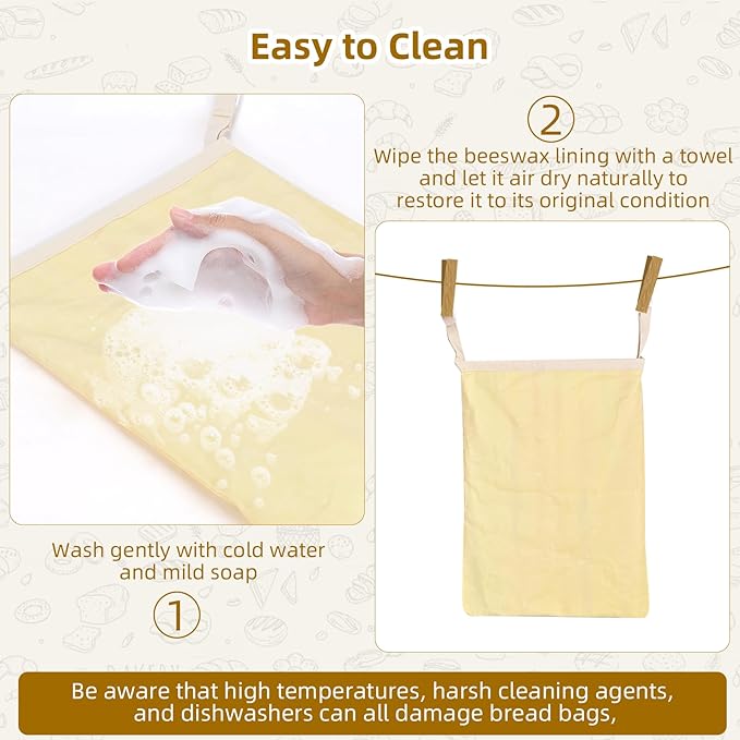 XL Beeswax Bread Bag 2-Pack for Sourdough & Homemade Bread | Reusable Cotton Linen Food Storage with Natural Beeswax Lining | Keeps Fresh, Easy to Clean (17x13 Inches)