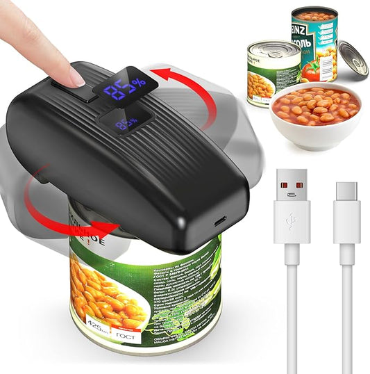 Electric Can Opener with LED Display, Rechargeable Automatic Can Opener Fit Almost Sizes, One-Touch Hands Free Can Opener Electric for Seniors with Smooth Edge, Food Safety Portable Kitchen Gadgets