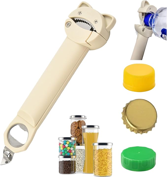 AHN Magnetic Bottle Opener & Jar Opener - Multi-Function Gripper for Tight Lids Cans Twist-Off Caps with Strong Suction Base Kitchen Gadgets, Gift for Elderly/Rheumatoid Arthritis (Off-White)