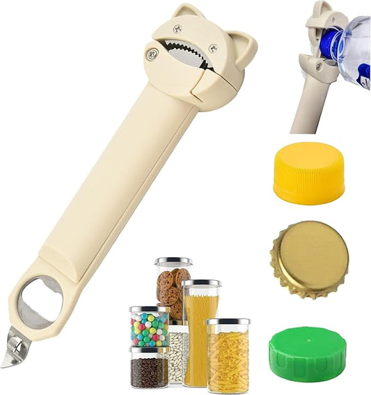 AHN Magnetic Bottle Opener & Jar Opener - Multi-Function Gripper for Tight Lids Cans Twist-Off Caps with Strong Suction Base Kitchen Gadgets, Gift for Elderly/Rheumatoid Arthritis (Off-White)