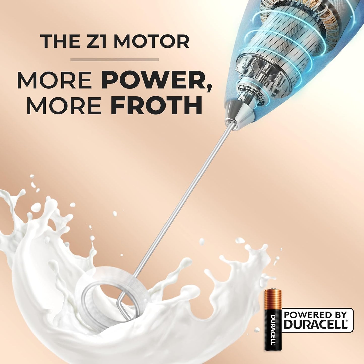 Zulay Kitchen Powerful Milk Frother Wand With 4 AA Duracell Batteries - Ultra Fast Handheld Drink Mixer - Electric Whisk Foam Maker for Coffee, Lattes, Cappuccino, Matcha & Creamer -