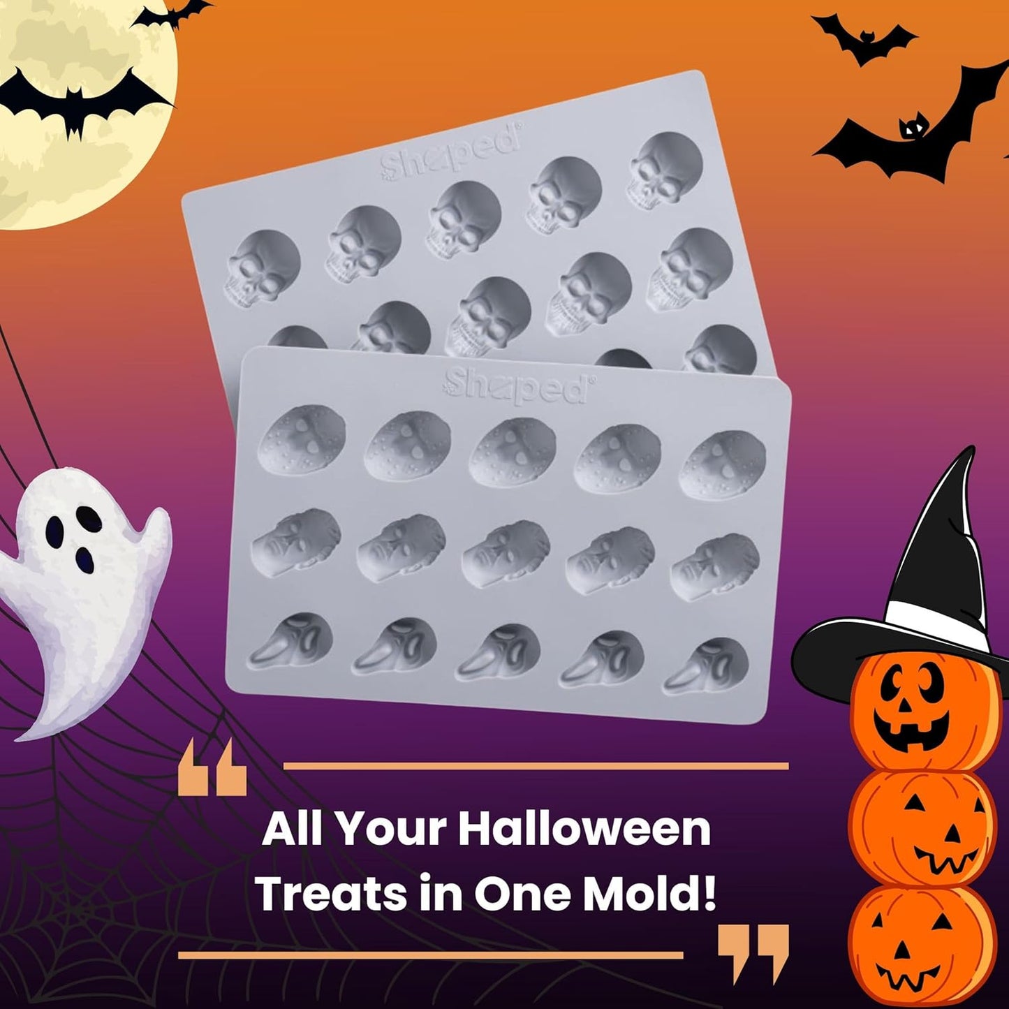 ShapedIceMolds Horror Movie Character Molds – Halloween Silicone Molds for Chocolate, Candy, Soap, Fondant, Resin, Crafts – 3D Creepy Scary Film Icons for Party Treats & DIY Decor (Gray)